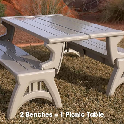 Convert-a-Bench Gen 2 2-in-1 Outdoor Convertible Bench to Picnic Table | Space-Saving, Weather-Resistant Patio Furniture for Yard, Deck, Garden | Easy Assembly & Durable - 1 Bench/Order, Adobe