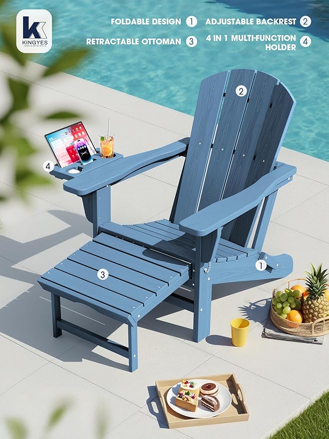 KINGYES Adjustable Folding Adirondack Chair with Footrest & 4-in-1 Multi-Functional Armrest Organizer - Photo 6