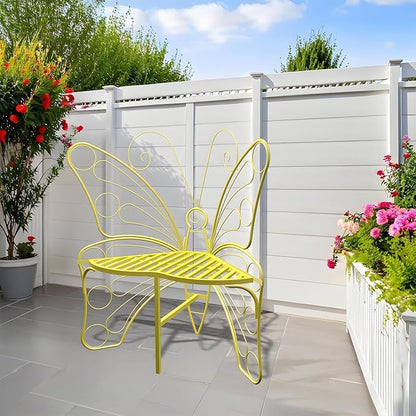 Butterfly Shaped Outdoor Bench, Golden Yellow Garden Bench with Sturdy Stable Metal Frame, Outdoor Metal Chair Butterfly Bench for Garden, Yard, Balcony, Lawn.(Golden Yellow/Small)