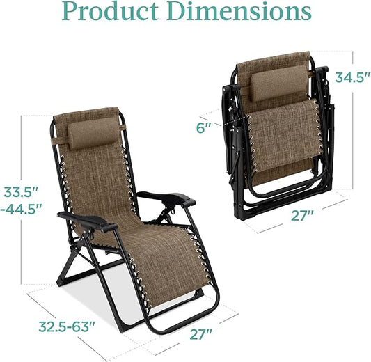 Best Choice Products Oversized Zero Gravity Chair, Folding Outdoor Patio Recliner, XL Anti Gravity Lounger w/Removable Cushion, Cup Holder, Side Tray, 350lb Capacity - Taupe