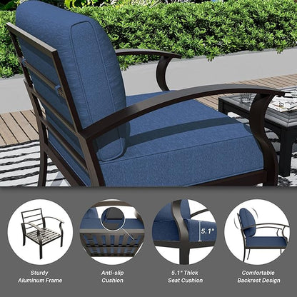 Gotland Outdoor Aluminum Patio Furniture Set with Fire Pit Table, 13 Pieces Metal Patio Furniture with 2 Swivel Rocking Chairs 11 Seats Waterproof 5.1'' Seat Cushions, for Garden Balcony Porch Navy