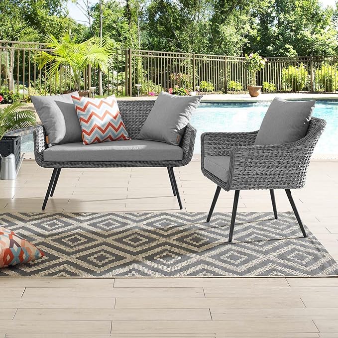 Modway EEI-3174-GRY-GRY-SET Endeavor 2 Piece Outdoor Patio Wicker Rattan Sectional Sofa Set, Gray - Photo 3