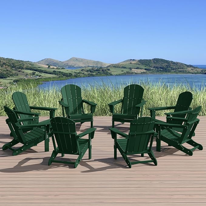 WestinTrends Malibu Malibu Outdoor Folding Poly Adirondack Chair (Set of 8), Dark Green