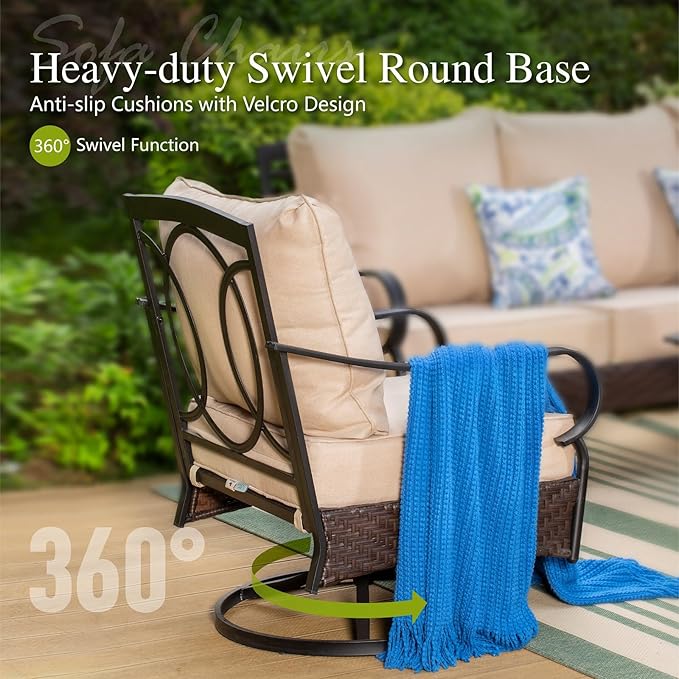 Sophia & William Metal Patio Furniture Set, 4 Seats Outdoor Conversation Set with Loveseat Sofa, 2 Swivel Chairs - Photo 5