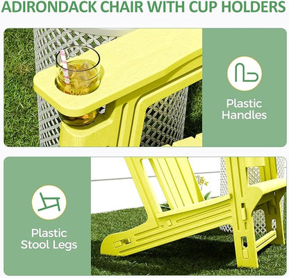 FONTOI Adirondack Chair, Outdoor Weather Resistant Lawn Furniture, Plastic Adirondack Chair with Cup Holder, 400 LBS Capacity Recliner, Garden Backyard Patio Without Screws Install, Yellow