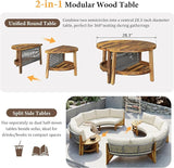 Quarte Outdoor Acacia Wood Round Sofa Set, Half-Moon Sectional Sets with Coffee Table, 6-Person Seating Group for Garden - Photo 5