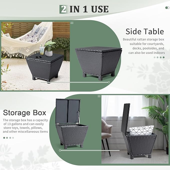Outdoor PE Wicker Side Table with Storage – 13 Gallon Patio Storage Bin, All-Weather Rattan Coffee Table for Garden - Photo 8