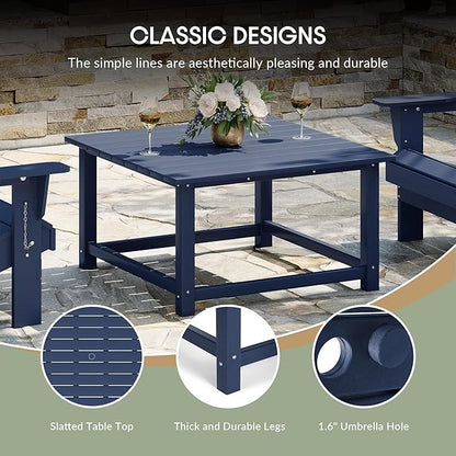 WestinTrends Malibu Low Outdoor HDPE Square Patio Coffee Table, Navy Blue