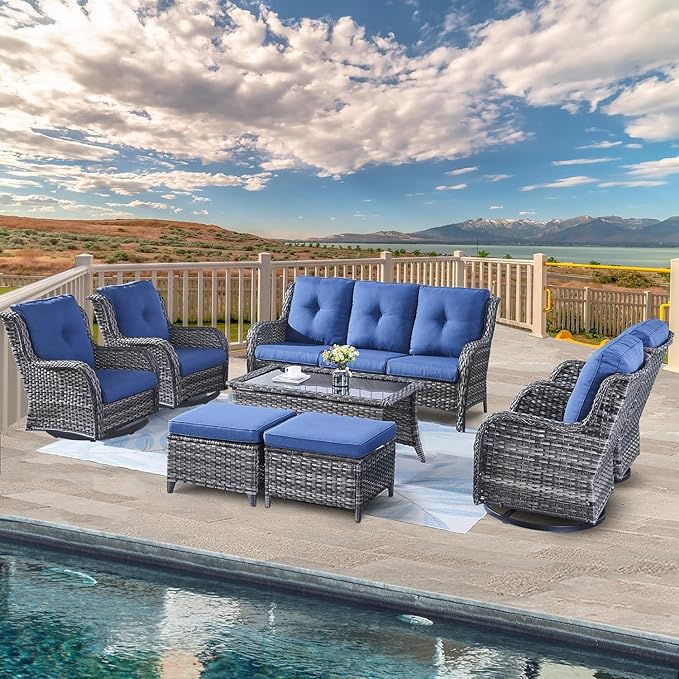 Belord Wicker Patio Furniture Sets - 8 Piece Rattan Outdoor Furniture Conversation Sets with 4 Swivel Rocker Chairs - Photo 1