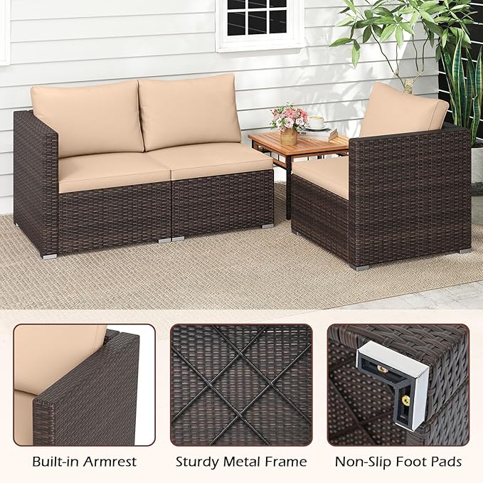 Tangkula 3 Seat Outdoor Wicker Sofa Set, Modular PE Rattan Patio Cushioned Sectional Couch Set - Photo 7
