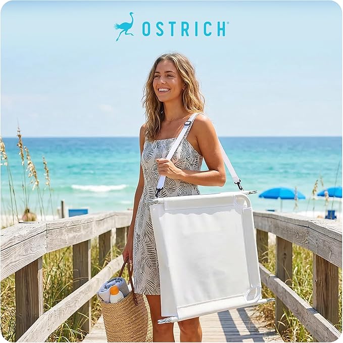 Ostrich the Ladies Comfort Lounger with Chest Support, Foldable and Portable Reclining Outdoor Patio Beach Lawn Camping Pool Tanning Chair, White