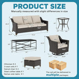 7 Pieces Outdoor Conversation Furniture Set - 77" Patio Sofa, 2 Swivel Rocker Chairs, 2 Ottomans, 1 Side Table - Photo 2