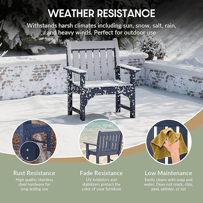 WestinTrends Malibu Outdoor Patio HDPE Adirondack Dining Arm Chair, Navy Blue