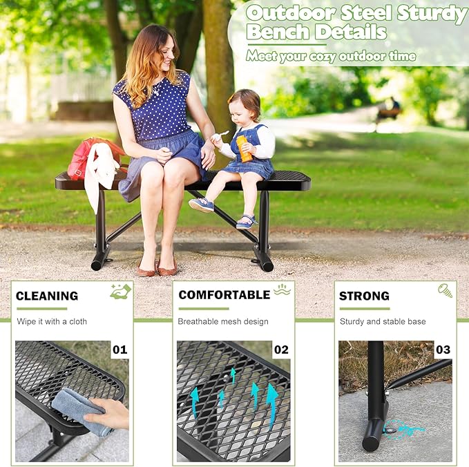 Ceridwen Park Benches for Weatherproof Commercial Outdoor Bench,Metal Frame Park Bench with Expanded Metal Mesh for Garden Bench,Rectangular Outdoor Benches for Outside Garden Lawn Yard Porch