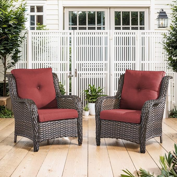Belord High Back Patio Chairs Set of 2 - Brown Wicker Outdoor Seating - Photo 1