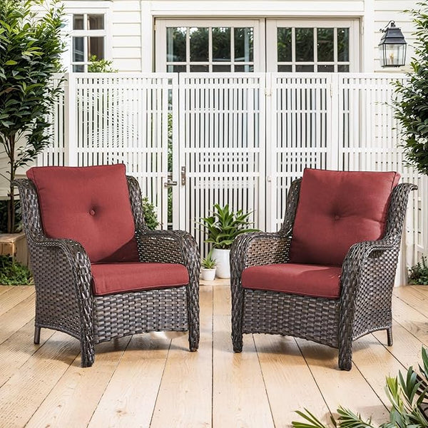 Belord High Back Patio Chairs Set of 2 - Brown Wicker Outdoor Seating - Photo 1