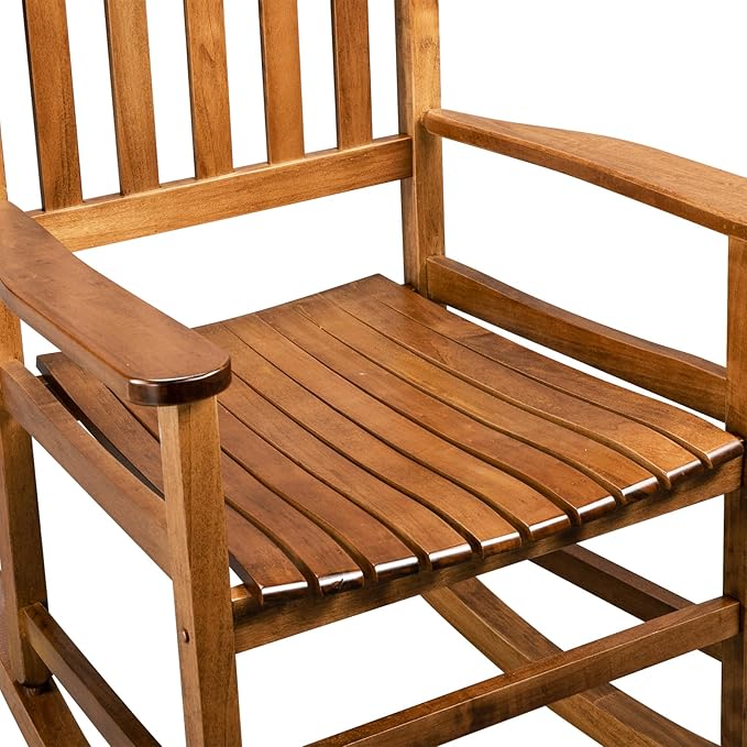 Wooden Rocking Chair for Outdoor Use, Traditional Style Porch Rocker with Smooth Gliding Motion, Weather Resistant Natural Wood Finish Outdoor Furniture, 24.4" W x 33.9" D x 46.1" H