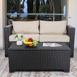 Rattaner Patio Coffee Table with Storage Wicker Outdoor Coffee Table and All-Weather Wicker Side Table with Waterproof - Photo 3