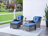 HUMMUH 5 Pieces Patio Bistro Set Wicker Patio Chairs Set of 2 with Ottomans and Side Table Rattan Outdoor Furniture - Photo 1