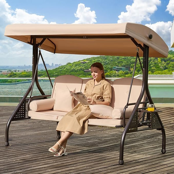 3 in 1 Outdoor Porch Swing with Adjustable Canopy, 3 Seat Outdoor Swing for Adults - Photo 1
