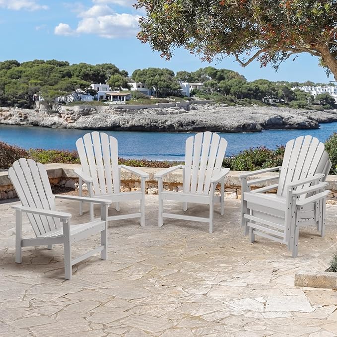 Stackable Adirondack Chairs Set of 4, Space Saving HDPE All-Weather Fire Pit Chair with Cover for Outdoor Lawn Porch Deck
