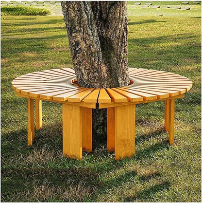 2 pcs Tree Bench Wrap Around Tree Bench Wooden Curved Benches Outdoor Strong Bearing Capacity 660Lbs, for Garden Natural 120Cm/47In,Wood