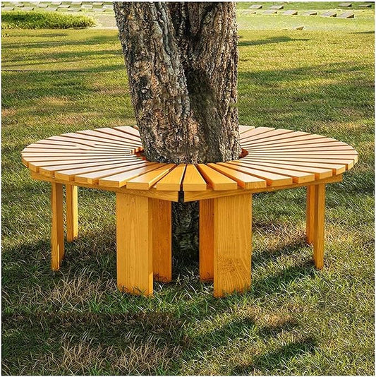 2 pcs Tree Bench Wrap Around Tree Bench Wooden Curved Benches Outdoor Strong Bearing Capacity 660Lbs, for Garden Natural 120Cm/47In,Wood