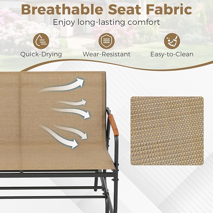 Tangkula 3-Person Outdoor Glider Bench, Patio Gliding Loveseat with Breathable Fabric Seat - Photo 7