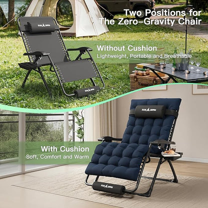 Amopatio Oversized Zero Gravity Chair, 33''W Reclining Camping Lounge Chair Upgraded Lock and Footrest, Folding Patio Recliner with Cup Holder, Removable Cushion & Headrest
