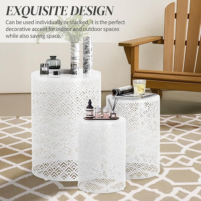 Outvita Outdoor Nesting Tables Set of 3, Heavy Duty Metal Frame Accent Modern End Table, Portable Side Table for Indoor - Photo 5