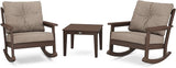 Polywood Vineyard 3-Piece Deep Seating Rocker Set (Mahogany/Spiced Burlap) - Photo 1