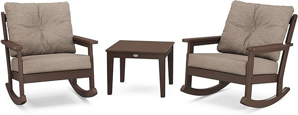 Polywood Vineyard 3-Piece Deep Seating Rocker Set (Mahogany/Spiced Burlap) - Photo 1