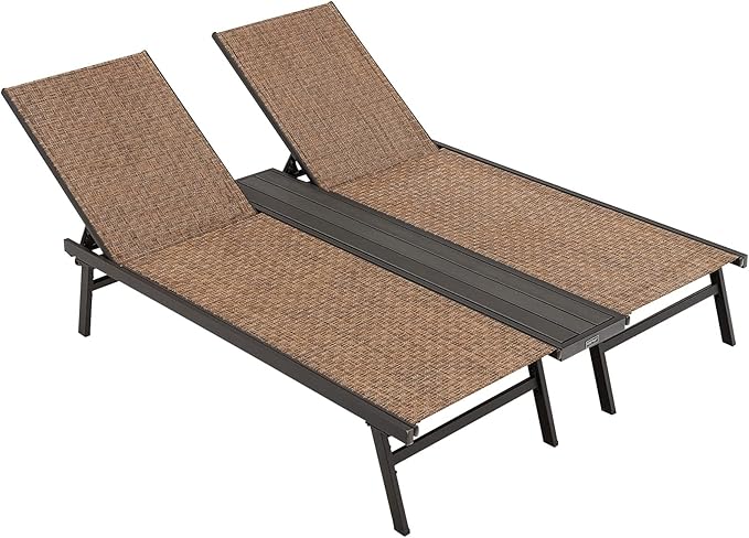 COSTWAY Patio 2-Person Chaise Lounge Chair 6-Position Back Adjust Middle Panel - Photo 1