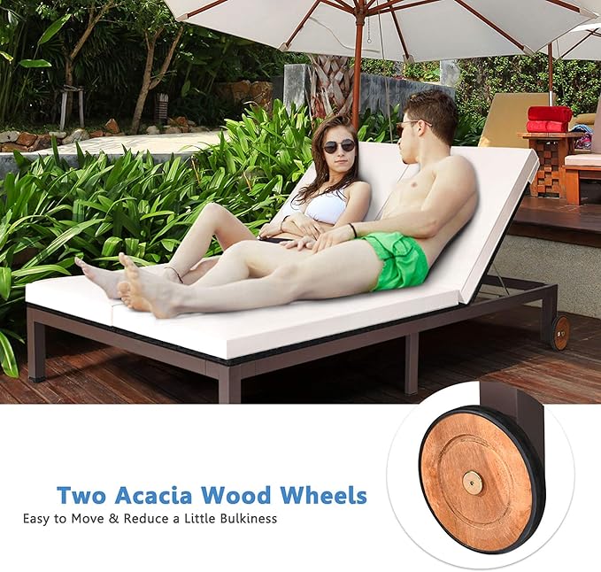 DORTALA 2-Person Patio Rattan Recliner Chair W/Wheels & Cushion - Photo 2
