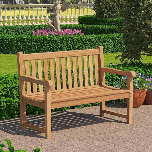 Outdoor Teak Bench, Park Bench for 2 People, Ergonomic Patio Seating, Weather-Resistant and Durable Design, Perfect for Yard, Poolside, or Porch