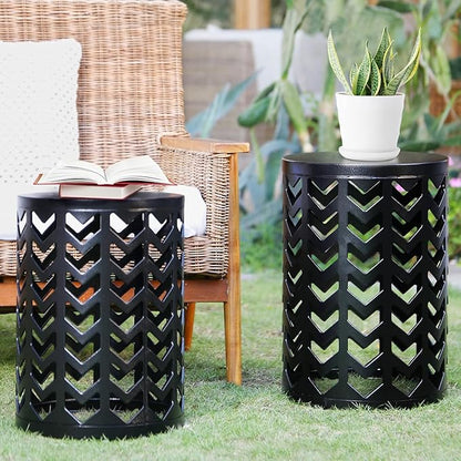 Nesting Round Metal Indoor Coffee End Tables, Set of 3 Modern Farmhouse Nightstands Decor Sofa Side Tables Plant Stand for Living Room Balcony Home Garden Stool Patio Outdoor- Black