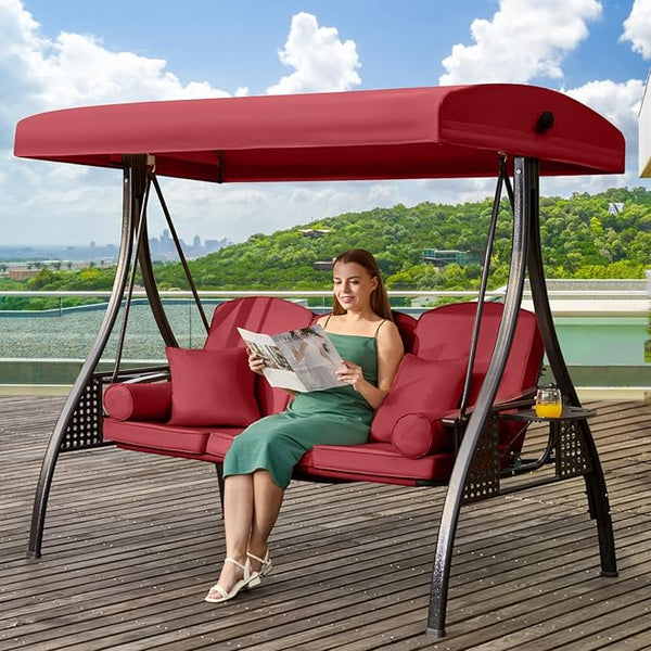 3 in 1 Outdoor Porch Swing with Adjustable Canopy, 3 Seat Outdoor Swing for Adults - Photo 1
