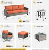 ovios Patio Furniture Set, 7 Pieces Outdoor Wicker Sofa Couch with Swivel Rocking Chairs Glass Table Comfy Cushions - Photo 8