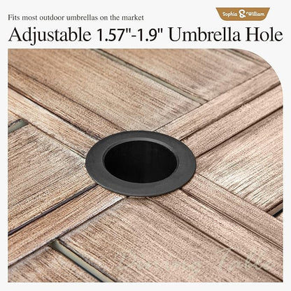 Sophia & William 57.5" Large Outdoor Patio Table for 8, Outdoor Square Metal Dining Table with 1.9" Adjustable Umbrella Hole, All Weather Wrought Iron Furniture Table for Garden Deck, Brown