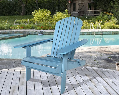 Folding Adirondack Chairs Set, Solid Wood Outdoor Chairs with Wide Armrests, Turquoise Grey, 250 Lbs Capacity