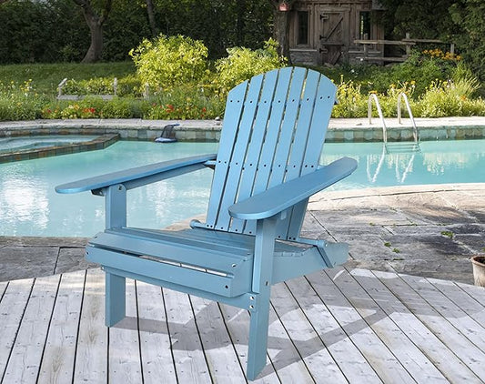 Folding Adirondack Chairs Set, Solid Wood Outdoor Chairs with Wide Armrests, Turquoise Grey, 250 Lbs Capacity