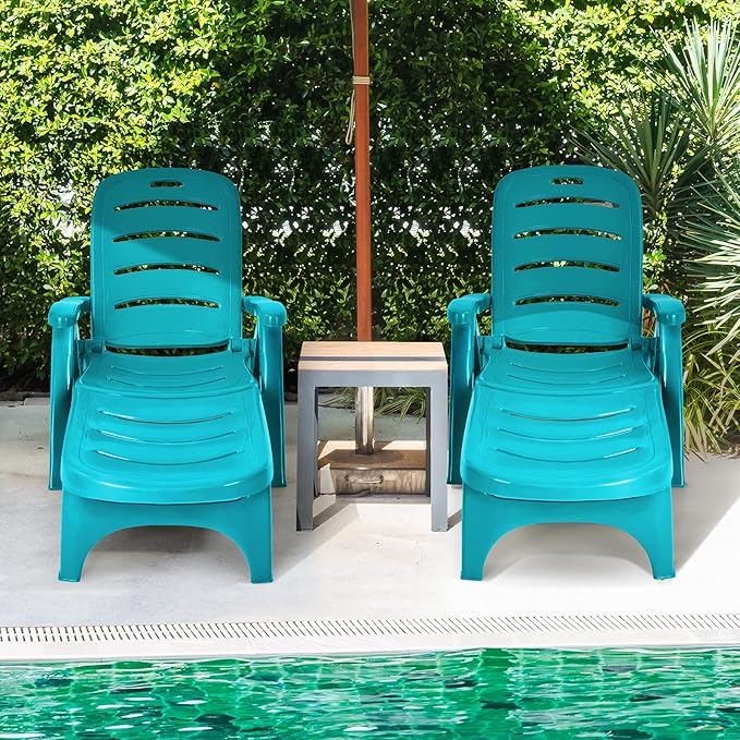 Tangkula Outdoor Chaise Lounge Chair, Adjustable 5-Position Recliner Chair with Built-in Wheels - Photo 7