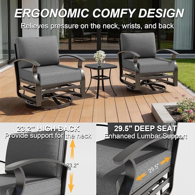 Gotland Outdoor Furniture, Metal Outdoor Swivel Chair with 5.1’’ High-Resilience Seat Cushions 6.2’’ Thick Back Pillow - Photo 6