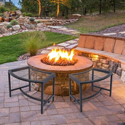 Metal Fire Pit Curved Bench, Backless Powder-Coated Mesh Outdoor Bench, Weatherproof Garden Chair Seating for Firepit Deck Patio Porch Yard, Black, Set of 8