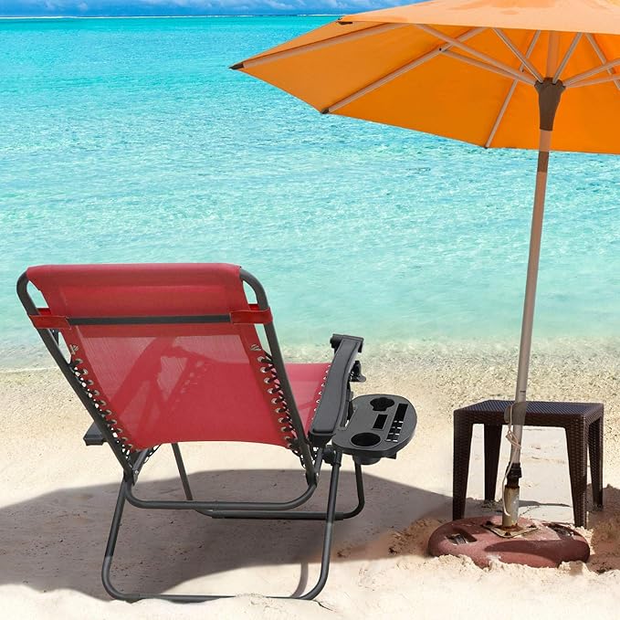 Flamaker Patio Zero Gravity Chair Outdoor Folding Lounge Chair Recliners Adjustable Lawn Lounge Chair with Pillow for Poolside, Yard and Camping (Red)