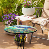 18 Inch Outdoor Side Table, Peacock Metal Accent Table, Indoor Small Round End Tables - Photo 2