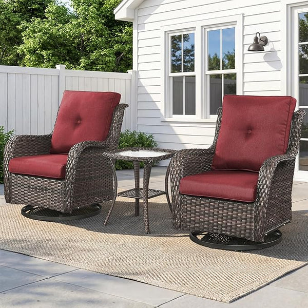 Belord Patio Wicker Chairs Swivel Rocker, Outdoor Patio Furniture Set with Rattan Side Table - Photo 1