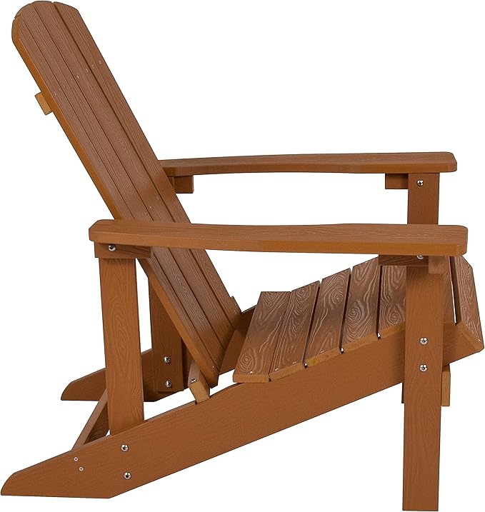 Flash Furniture Charlestown Commercial Grade Indoor/Outdoor Adirondack Chair, Weather Resistant Durable Poly Resin Deck and Patio Seating, Teak