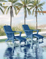 Ciokea Folding Adirondack Chair Set of 2 with Retractable Ottoman Fire Pit Patio Chair with Pull Out Foot Rest Weather - Photo 2