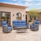 Swivel Patio Chairs sofa Set of 5 with 6" Thick Cushion - Wicker Outdoor Swivel Rocker Patio Chair ,Sofa/Glass coffee - Photo 1
